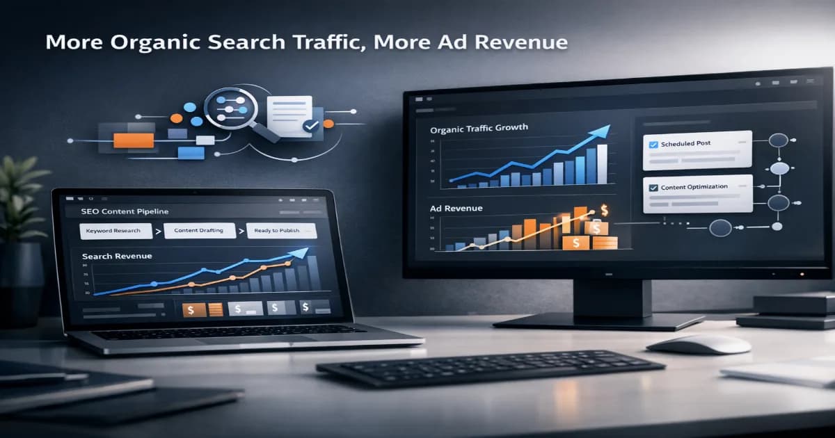 more organic search traffic, more ad revenue workflow dashboard for service teams