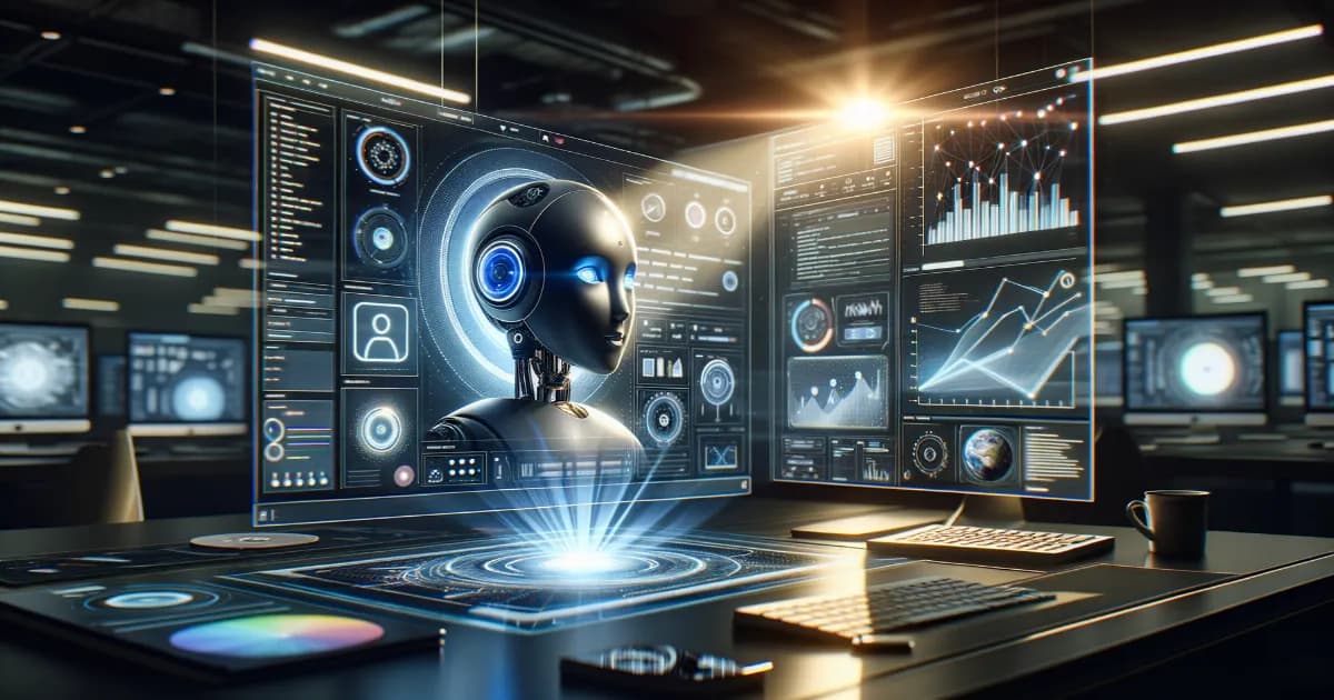 Illustration of AI assistant enhancing productivity in digital workspace