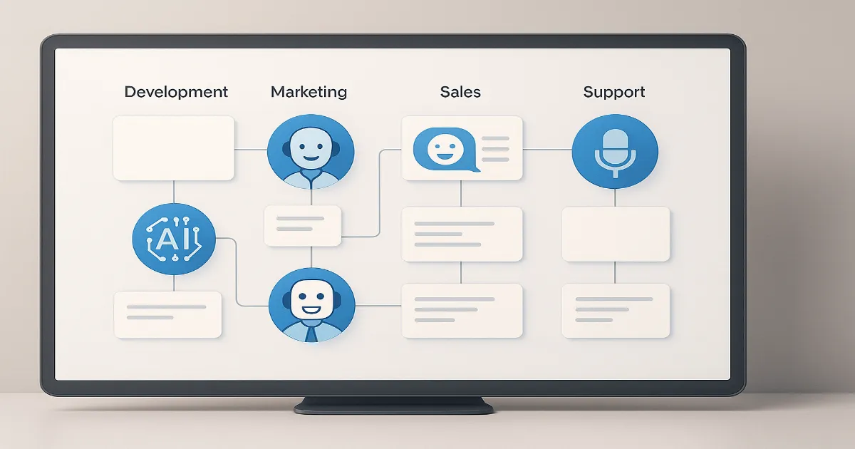 Knowledge workers collaborating with AI agents as digital coworkers in a modern office