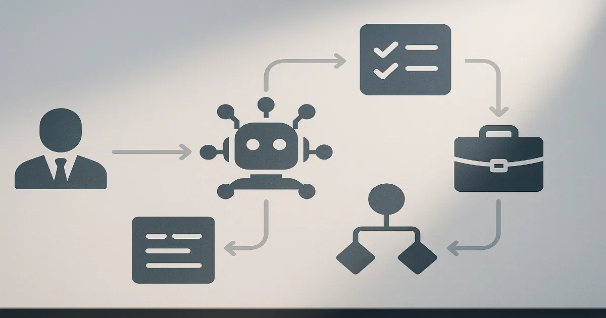 Diagram of humans and AI agents sharing tasks in a business workflow