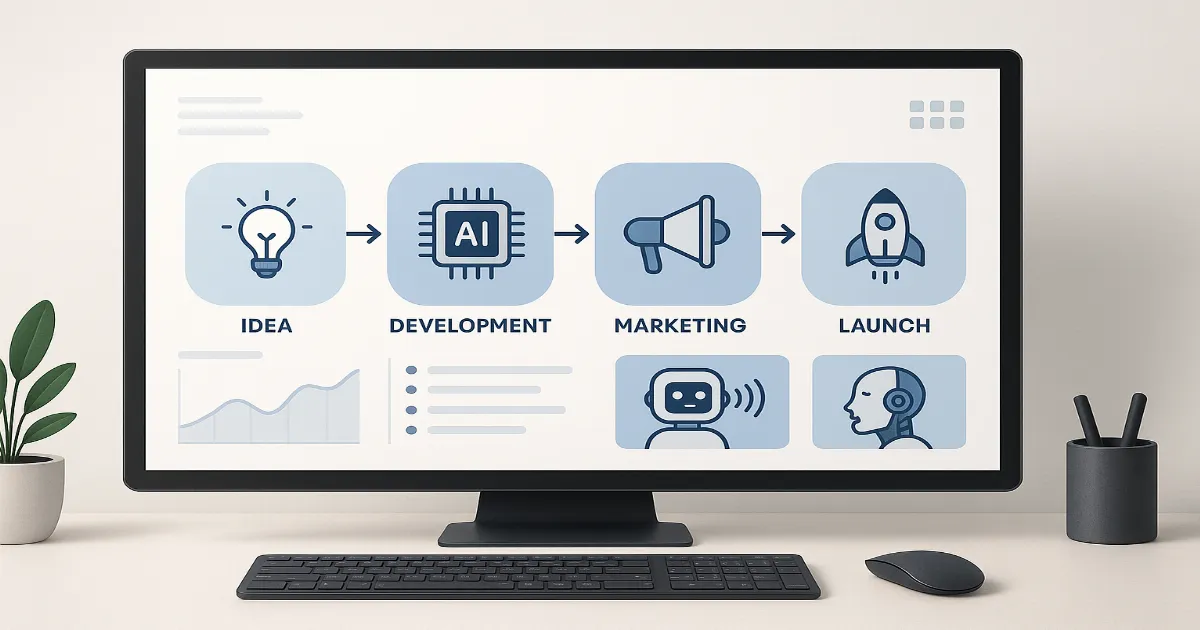 Conceptual illustration of AI startup development showing integration of AI models into user-friendly products