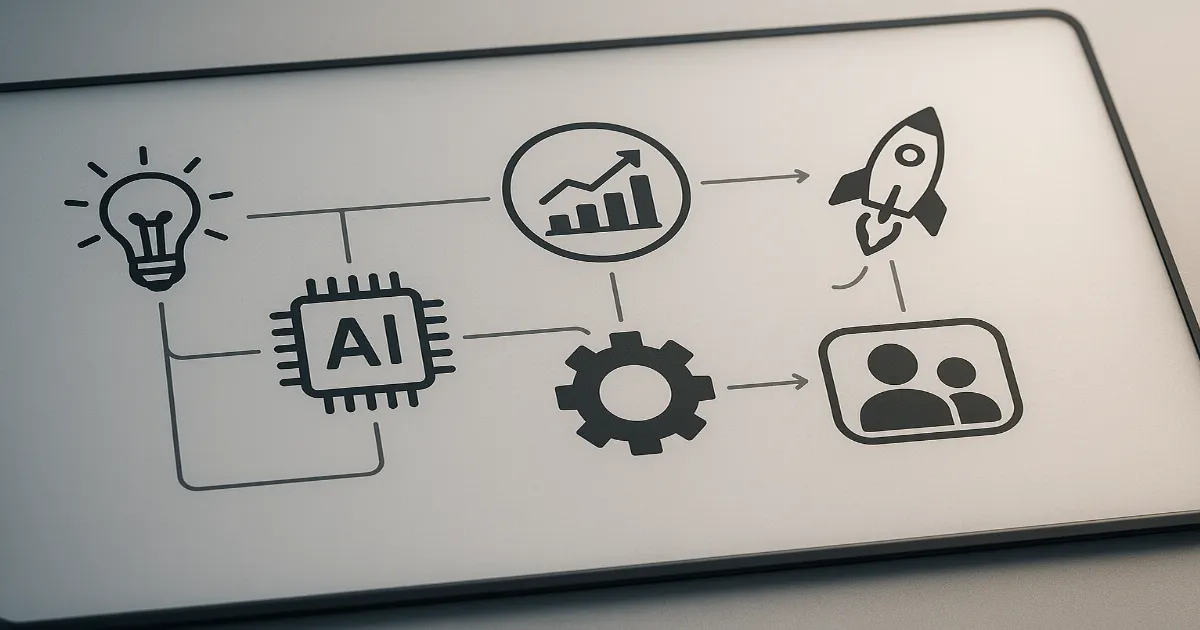 Conceptual illustration of AI startup development showing integration of AI models into user-friendly products