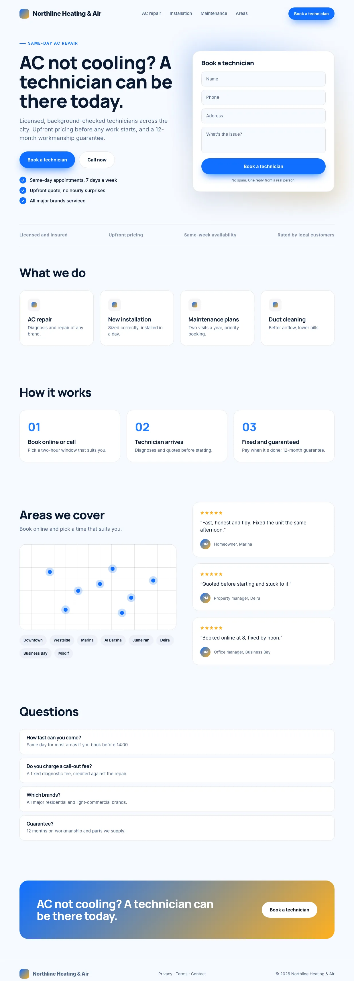 Local service Google Ads landing page preview